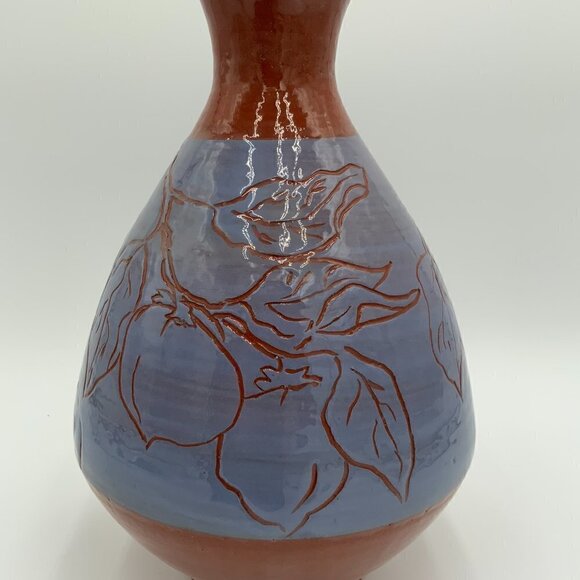 Handmade Etched and Painted Lavendar Terracotta Vase Stamped Christensen - Picture 4 of 9